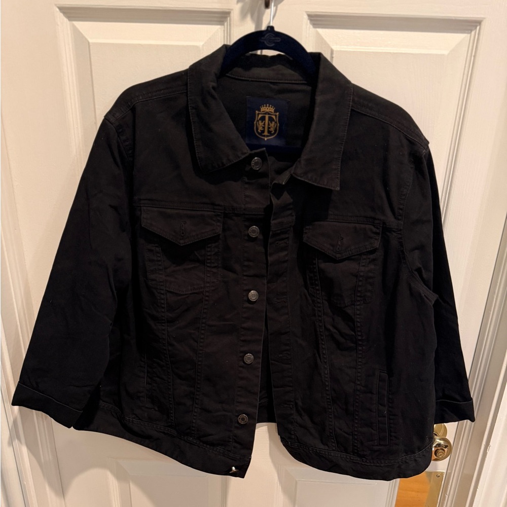 Talbots 3/4 sleeve black jean jacket.